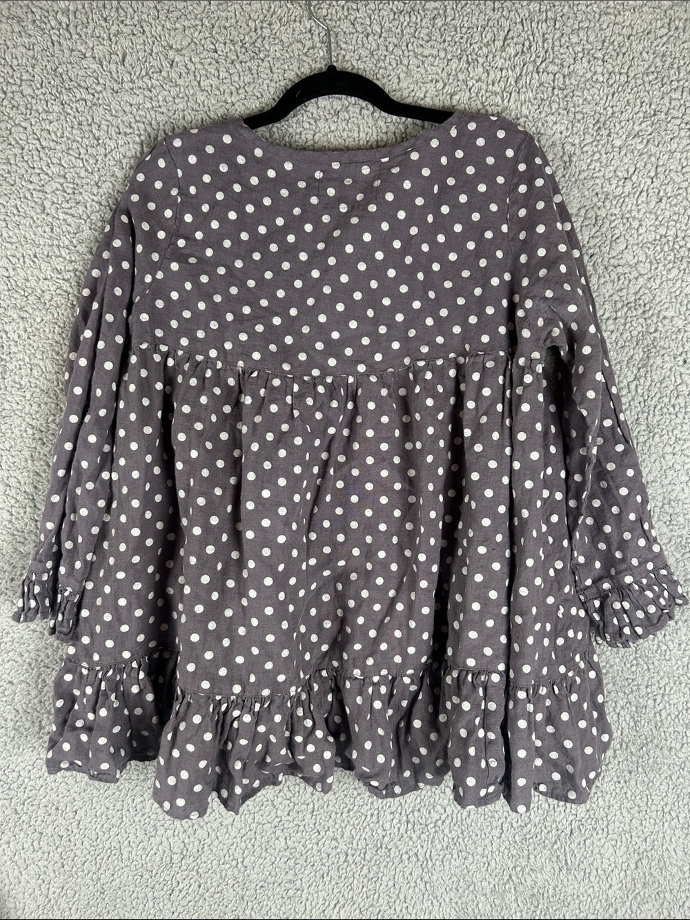 Heart’s Desire by Mary Grace Polka Dot 100% Linen Ruffled Flowy Fit Top Size S - Picture 14 of 16